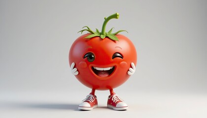 A funny, ripe red tomato with a smile, isolated on white for a fresh, healthy diet