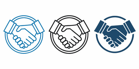 Vector art of Handshake icons in blue, black, and navy isolated on transparent background