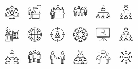 Vector art of Business and management icons isolated on a transparent background