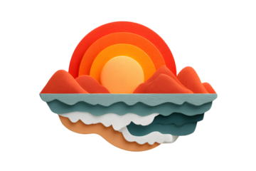 Vibrant Sunset Over Ocean Waves with Layered Mountains and Colorful Sky