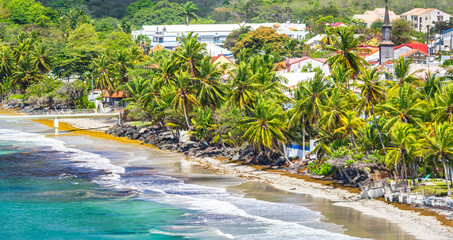 Diamant Beach panorama in Le Diamant, Martinique, France. Diamond Beach is about 20 miles south of Fort-de-France