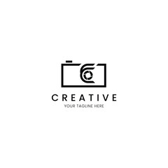 Minimalist logo letter E with camera for your brand