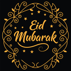 Minimalist Eid Mubarak Festive Card with Ornate Golden Calligraphy