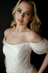 Fototapeta premium Portrait of an elegant bridal gown showcased in a minimalist setting