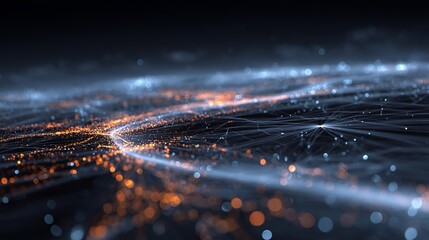 Abstract Digital Network Glowing Lines Orange Blue Technology Background Futuristic Data Stream Elegant Design Modern Art Graphic Illustration Web Banner Digital Wallpaper High    