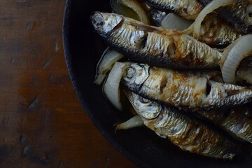 Authentic Venetian Sarde Saor marinated sardines with onions and vinegar high in omega 3 fatty acids and vitamin D for heart and bone health