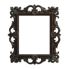 Ornate dark frame with floral details isolated on transparent background