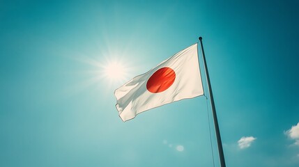 Japanese flag waving in a clear sky.