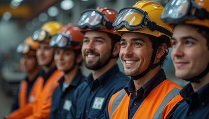 Happy Diverse Industrial Workers Team Portrait Safety