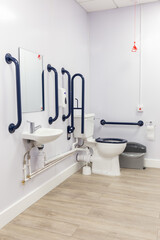 Accessible bathroom designed for disabled individuals with grab bars