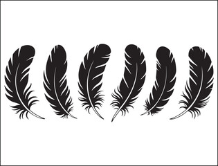 Obraz premium Six Black Feather Silhouettes on White Background