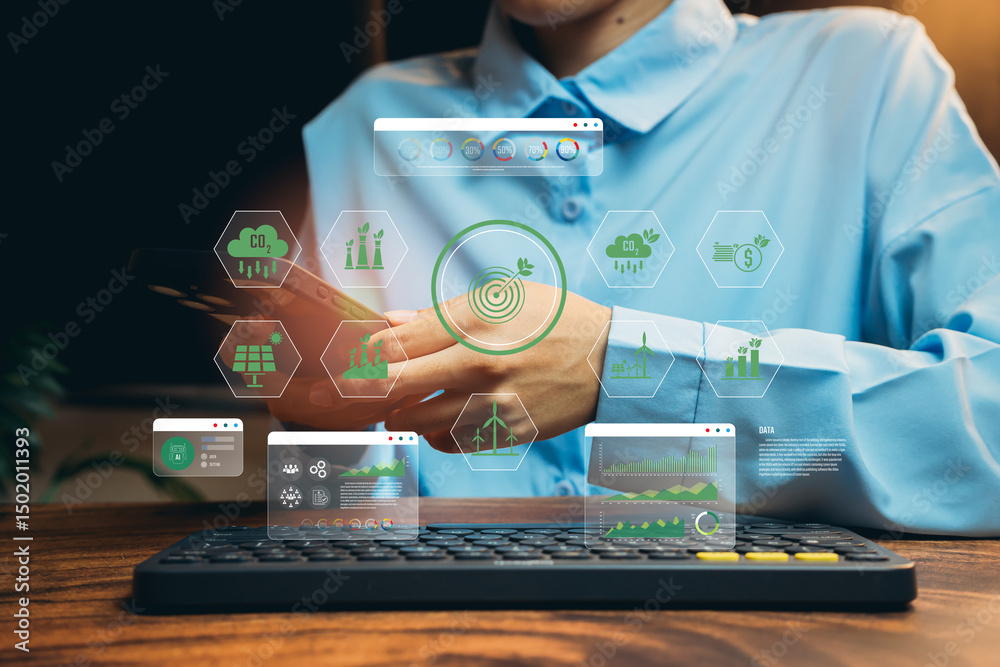 Aufkleber modern technology integration with data analytics and sustainable development concepts on digital in