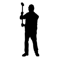 Construction worker sledge hammer raise silhouette