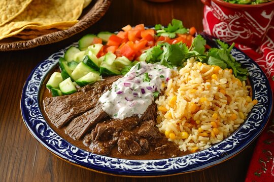 Bistec la Mexicana from Mexico traditional beef dish high in protein and vitamin C from beef and vegetables shown in authentic setting