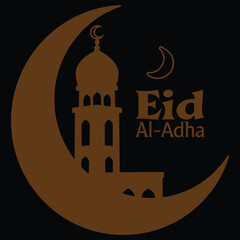 Eid Al-Adha celebration with crescent moon and mosque