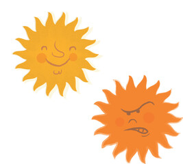 Vector illustration of retro-style sun faces with varied expressions. Perfect for decorative, astrological, spiritual or vintage-inspired projects exploring energy, light, emotion and cosmic symbolism