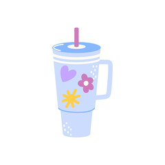 Vector illustration of a thermos cup for hot and cold drinks. Ideal for travel, outdoor, and eco-friendly hydration designs