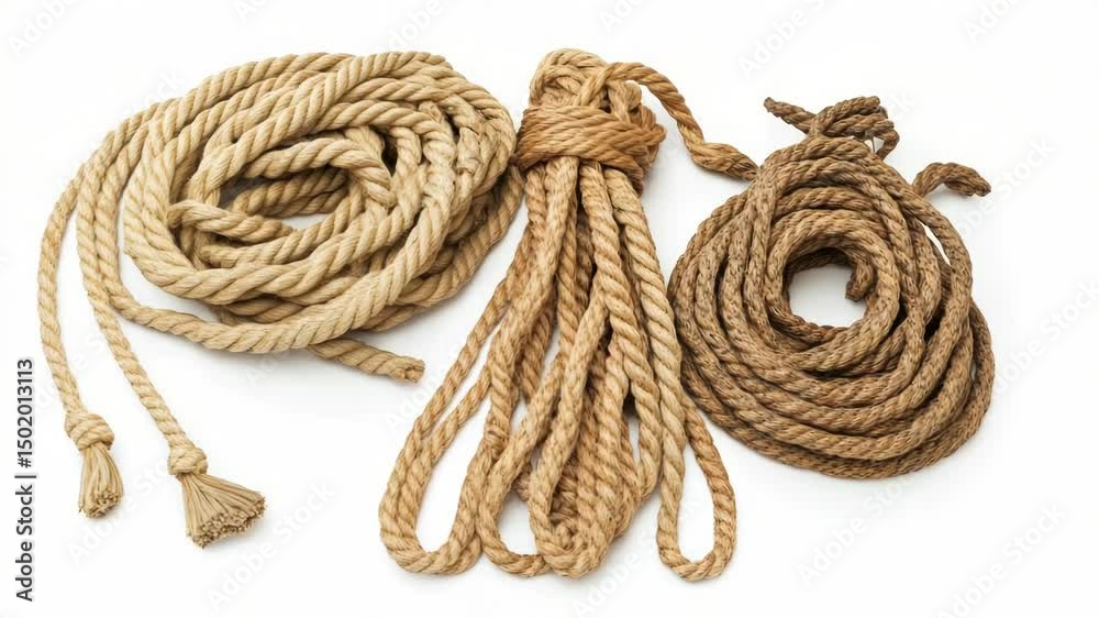 Aufkleber close-up shot of a rope with a knot on a white background, perfect for use in illustrations or prese
