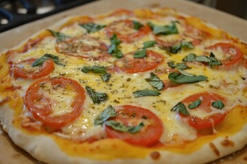 Cheese pizza with fresh tomato topping