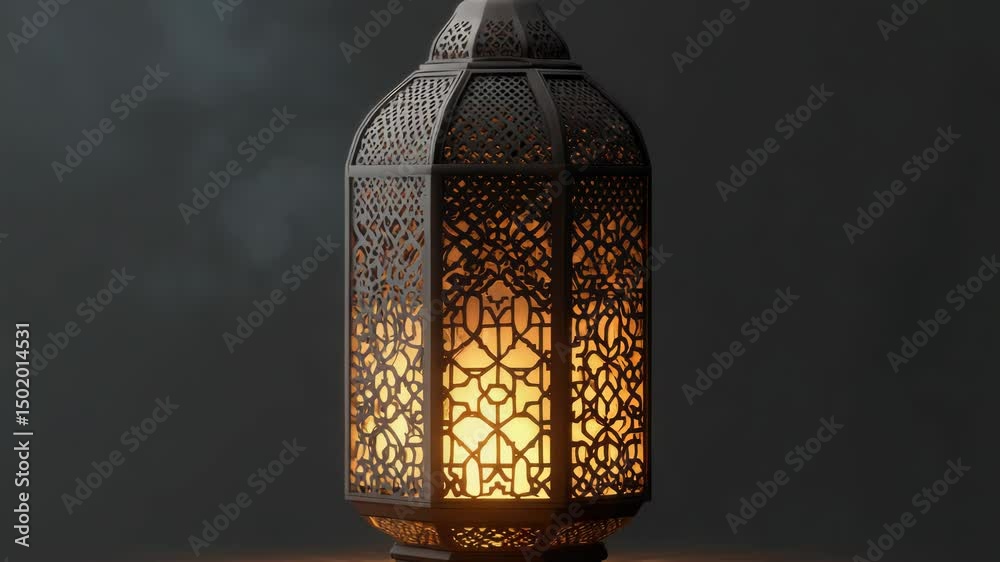 Poster A lantern with a warm glow on a table, great for adding ambiance to a scene or setting