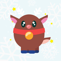 Round reindeer cartoon style. Vector