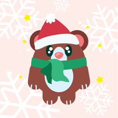 Christmas bear with green scarf. Vector