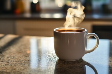 Coffee cup with sunlight rays and steam