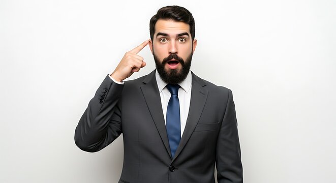 Excited Businessman Expressing a Brilliant Idea Isolated on a Clean White Background