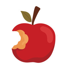 Bitten red apple with leaf. Vector