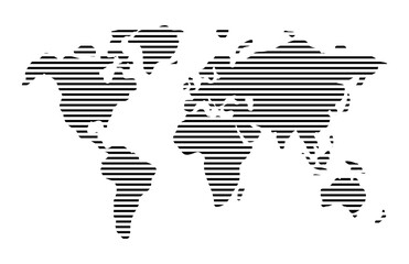 World Map with All Continents, Halftone and Strips and Lines Design Style, Ideal for Web, Business, and Infographics, Cloud, Network and AI Technology Vector Background