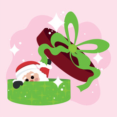 Santa inside gift box. Vector