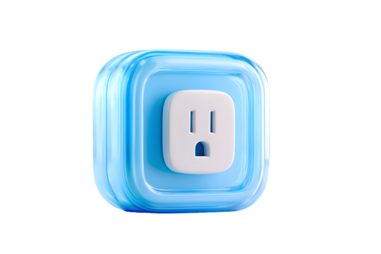 Electric Outlet Icon with Blue Glassy Effect for Technology and Design Projects