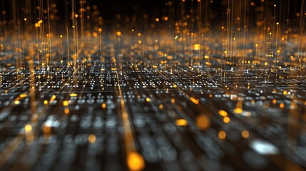 Abstract Digital Data Stream Orange Glowing Lines Network Technology Futuristic Background Modern Digital Art High Tech Innovation Binary Code Visualization Powerful Computing     