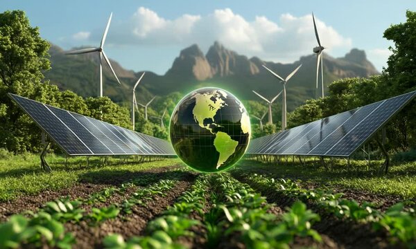 Sustainable energy future with earth at center.