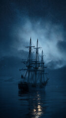 Fototapeta premium ghost ship under the starry sky