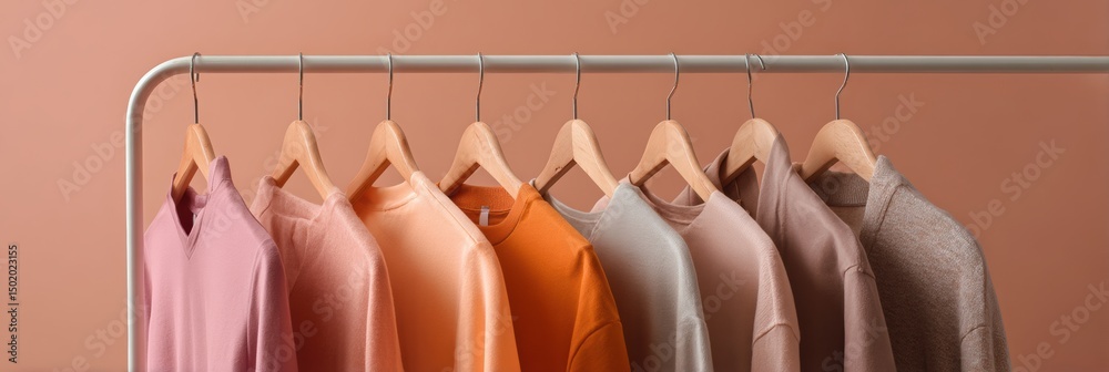Aufkleber Hanging Gym Clothes on a Minimalist Rack Against a Soft Colored Background in a Relaxed Setting