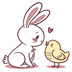Cute Bunny And Baby Chick Enjoying Love And Friendship Together