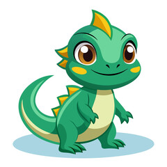 Cute Green Baby Dinosaur With Big Brown Eyes On Background