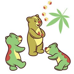 Cartoon Bears Juggling Food near Plant Illustration for Children