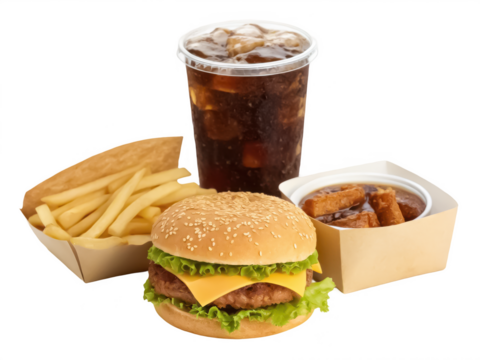 Value meal combo PNG fast food combo meal PNG burger and fries set PNG quick lunch combo PNG meal deal tray PNG takeout food combo PNG transparent background image
