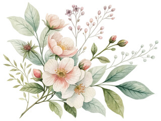 Vintage botanical watercolor print PNG floral painting PNG nature art print PNG hand-painted plant artwork PNG antique botanical decor PNG transparent background image