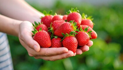 Female Hands Holding Fresh Strawberries Close-Up