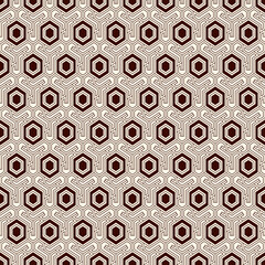 Honeycomb seamless pattern. Hexagon mosaic tiles ornament. Ethnic surface print. Repeated geometric figures background. Ornamental wallpaper. Modern geo design digital paper.