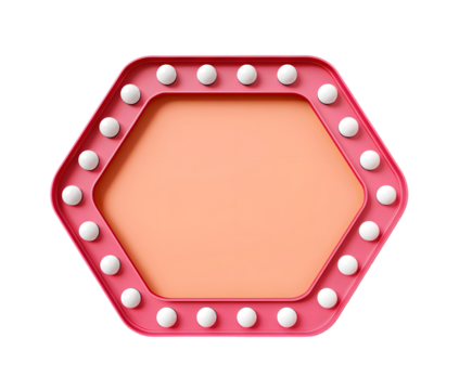 Blank Pink Hexagon Marquee Sign with Lights on Transparent Background - Powered by Adobe