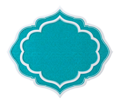 Ornate Teal and White Blank Label or Frame on Transparent Background