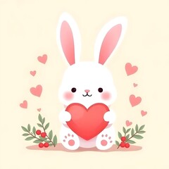 white rabbit holding red heart