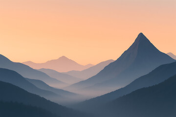 Golden light over misty mountain peaks at sunrise or sunset