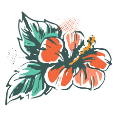 Fototapeta premium Red hawaiian flower illustration 