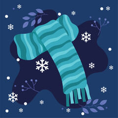 Striped scarf in blue tones. Vector