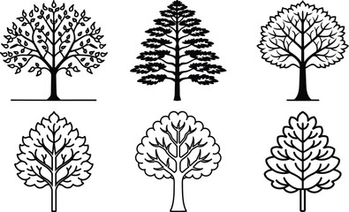 collection of line art trees